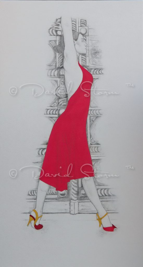 Red dress was inspired by a beautiful dancer I had the pleasure of photographing while in Sofia Bulgaria.Pencil and acrylic on Canvas.Approx. 139 cm x 74.5 cm